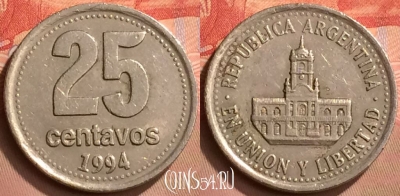Аргентина 25 сентаво 1994 года, KM# 110a, 428-062