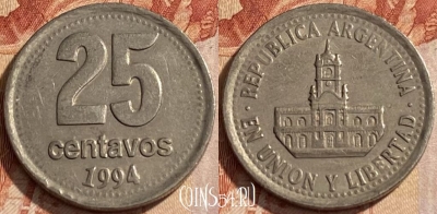 Аргентина 25 сентаво 1994 года, KM# 110a, 446q-090