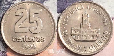 Аргентина 25 сентаво 1994 года, KM# 110a, a159-019