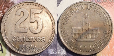 Аргентина 25 сентаво 1996 года, KM# 110a, 112-062