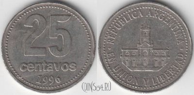 Аргентина 25 сентаво 1996 года, KM# 110a, 126-020