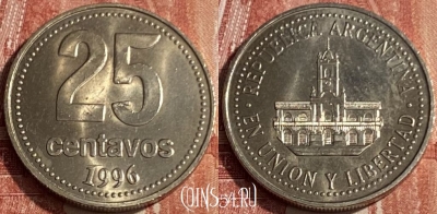 Аргентина 25 сентаво 1996 года, KM# 110a, 135q-016 ♛