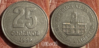 Аргентина 25 сентаво 1996 года, KM# 110a, 227s-020