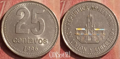 Аргентина 25 сентаво 1996 года, KM# 110a, 426-060