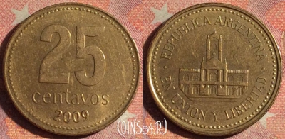 Аргентина 25 сентаво 2009 года, KM# 110.1, 200i-032