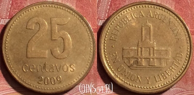 Аргентина 25 сентаво 2009 года, KM# 110.1, 249l-128