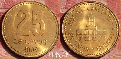 Аргентина 25 сентаво 2009 года, KM# 110.1, 393-036