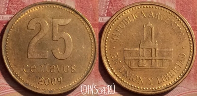 Аргентина 25 сентаво 2009 года, KM# 110.1, 395-006