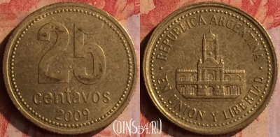Аргентина 25 сентаво 2009 года, KM# 110.1, 413-135