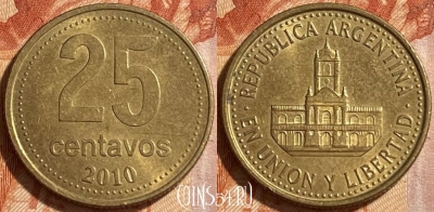 Аргентина 25 сентаво 2010 года, KM# 110.1, 209r-059 ♛
