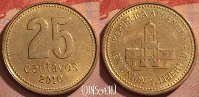 Аргентина 25 сентаво 2010 года, KM# 110.1, 370k-123