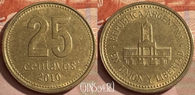 Аргентина 25 сентаво 2010 года, KM# 110.1, 461r-213 ♛