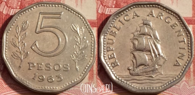 Аргентина 5 песо 1963 года, KM# 59, 259-134