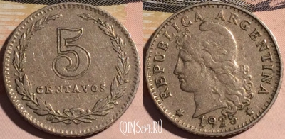 Аргентина 5 сентаво 1925 года, KM# 34, a103-001