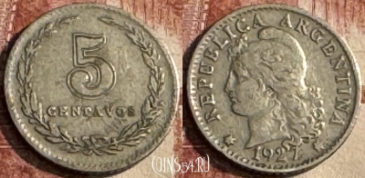 Аргентина 5 сентаво 1927 года, KM# 34, 114s-126