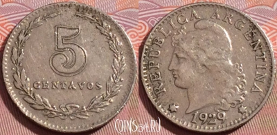 Аргентина 5 сентаво 1929 года, KM# 34, 105b-137