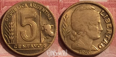 Аргентина 5 сентаво 1946 года, KM# 40, 068l-086