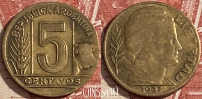 Аргентина 5 сентаво 1947 года, KM# 40, 472r-127 ♛