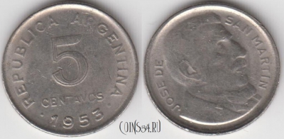 Аргентина 5 сентаво 1953 года, KM 46, 122-084
