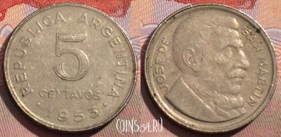 Аргентина 5 сентаво 1953 года, KM# 46a, 150c-056