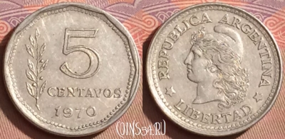Аргентина 5 сентаво 1970 года, KM# 65, 102l-029