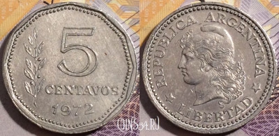 Аргентина 5 сентаво 1972 года, KM# 65, 195-061