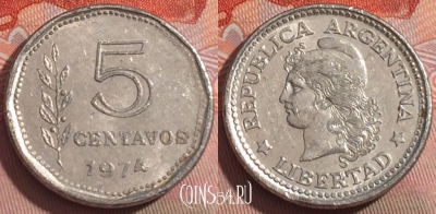 Аргентина 5 сентаво 1974 года, KM# 65, 248a-133