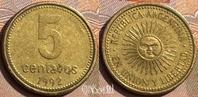 Аргентина 5 сентаво 1992 года, KM# 109, 294s-126