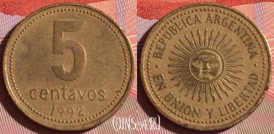 Аргентина 5 сентаво 1992 года, KM# 109, 334i-144