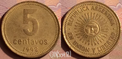 Аргентина 5 сентаво 1992 года, KM# 109, 432-062