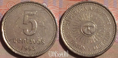 Аргентина 5 сентаво 1993 года, KM# 109a, 150b-083