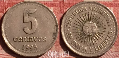 Аргентина 5 сентаво 1993 года, KM# 109a, 253l-005