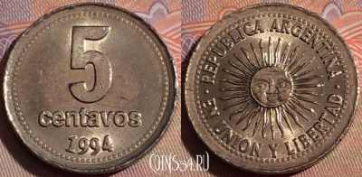 Аргентина 5 сентаво 1994 года, KM# 109a, 146b-089