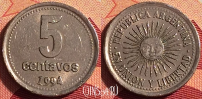Аргентина 5 сентаво 1994 года, KM# 109a, 203i-110