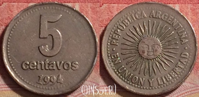 Аргентина 5 сентаво 1994 года, KM# 109a, 249j-120