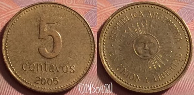 Аргентина 5 сентаво 2005 года, KM# 109, 347j-061