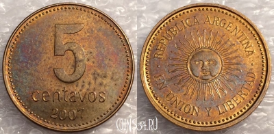 Аргентина 5 сентаво 2007 год, KM# 109b, 77-020b