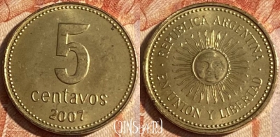 Аргентина 5 сентаво 2007 года, KM# 109b, 160r-143 ♛