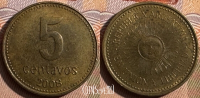 Аргентина 5 сентаво 2008 года, KM# 109b, s425s-020