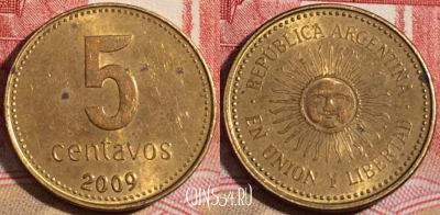 Аргентина 5 сентаво 2009 года, KM# 109b, 221-143