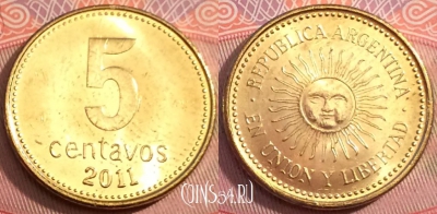 Аргентина 5 сентаво 2011 года, KM# 109b, 249-137