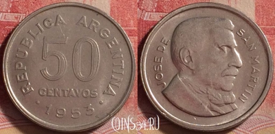 Аргентина 50 сентаво 1953 года, KM# 49, 236j-105