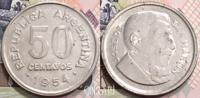 Аргентина 50 сентаво 1954 года, KM# 49, 132-107