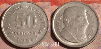 Аргентина 50 сентаво 1954 года, KM# 49, 278c-092