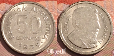 Аргентина 50 сентаво 1955 года, KM# 49, 123a-104