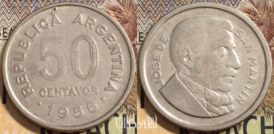 Аргентина 50 сентаво 1956 года, KM# 49, 132-091