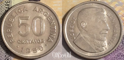 Аргентина 50 сентаво 1956 года, KM# 49, 158-126