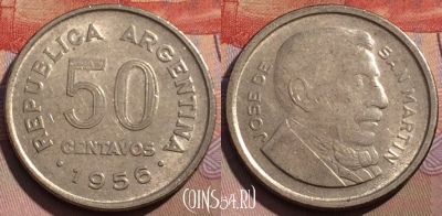 Аргентина 50 сентаво 1956 года, KM# 49, 167b-006