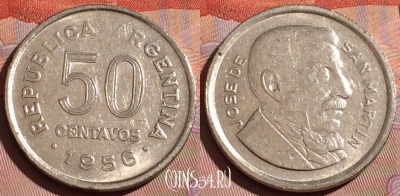 Аргентина 50 сентаво 1956 года, KM# 49, 231c-065