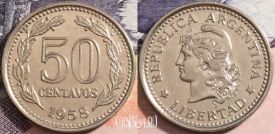 Аргентина 50 сентаво 1958 года, KM# 56, a081-141